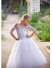 Elbow Sleeve Off Shoulder White Lace Tulle Flower Girl Dress